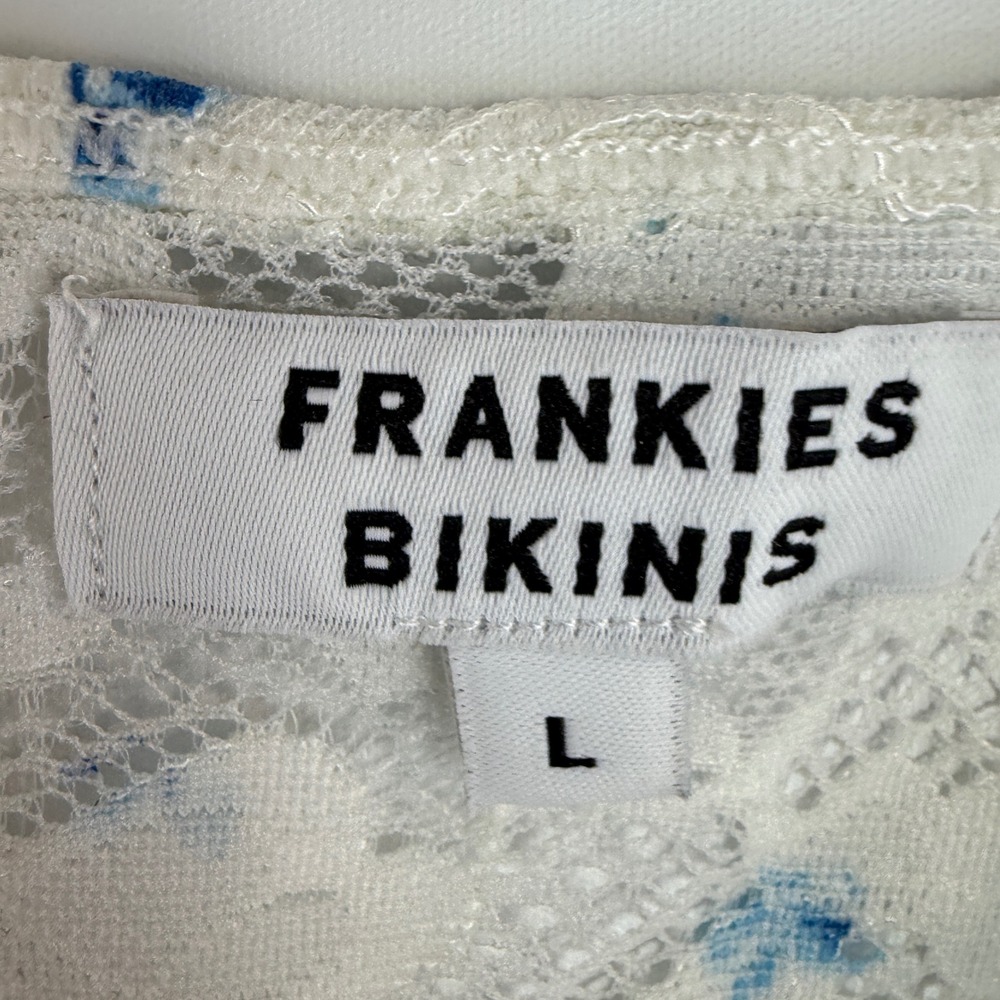 Frankies Bikinis Cassie Tank Flora Shorts Set Womens L White Blue Lace Butterfly - Picture 3 of 13